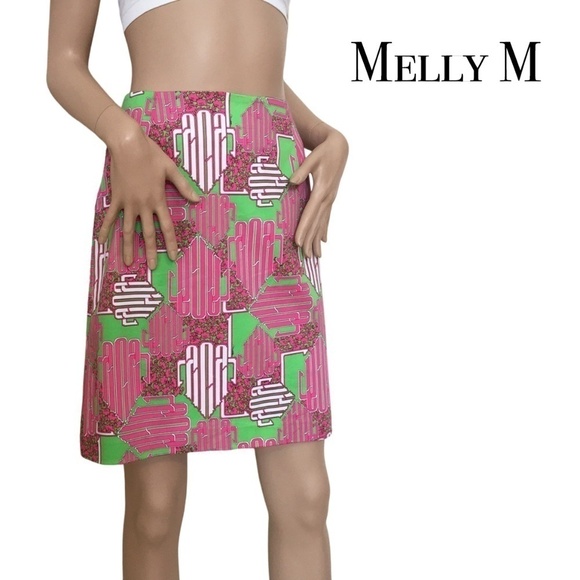 MELLY M Madden Mini Skirt Geometrical Abstract Neon Print Made in the USA - Picture 1 of 10